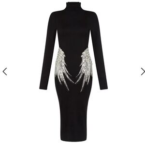 Sour Figs Women’s Dress Size 2 US Black Embellished Wing Detail Bodycon Evening